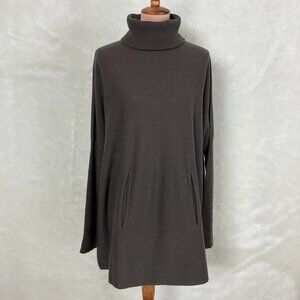 Garnet Hill Dark Cocoa Brown Wool Cashmere Oversized Turtleneck Sweater L